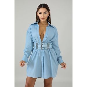 Blue Buckled T-shirt Dress